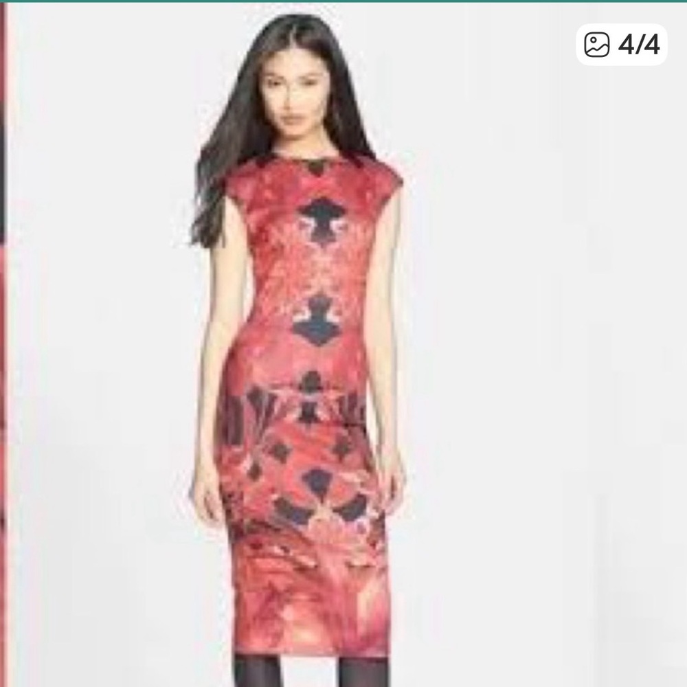 Ted Baker London Red Floral Print Midi Dress